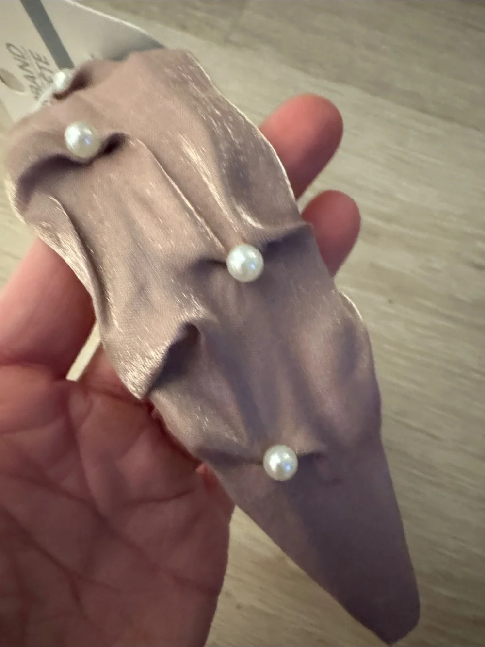 Mauve Metallic Pearl-Embellished Satin Headband NEW 🏷️